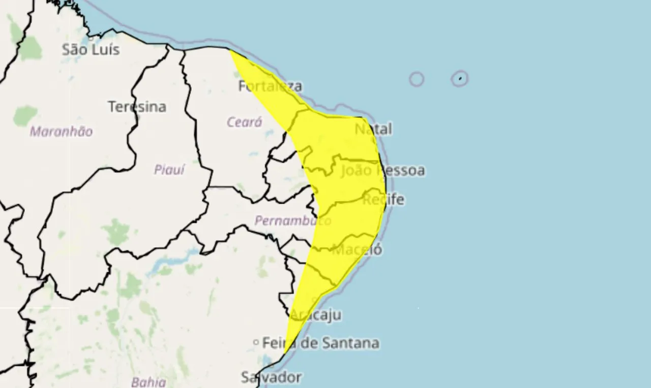 o mapa mostra as &aacute;reas em alerta para chuva intensa